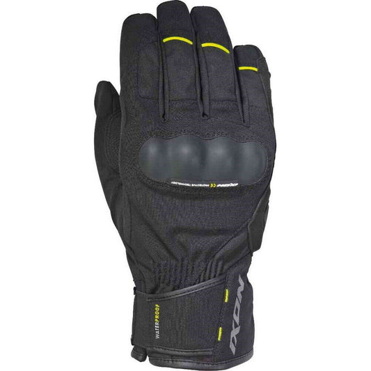 Ixon Pro Russel Short Waterproof Textile Motorcycle Gloves Black Bright Yellow